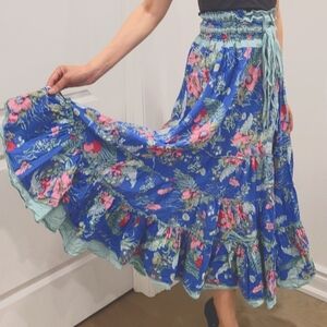 Floral Printed Ruffled Detail Wrap Style Long High Rise Skirt